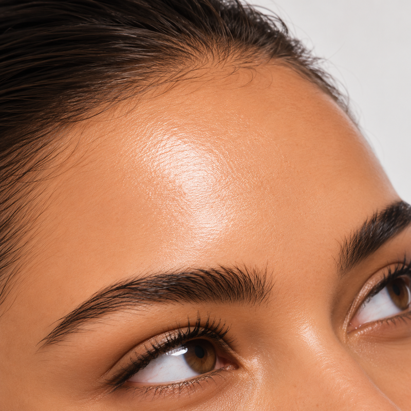 Portrait beauté gros plan sur le front, peau naturelle et lumineuse